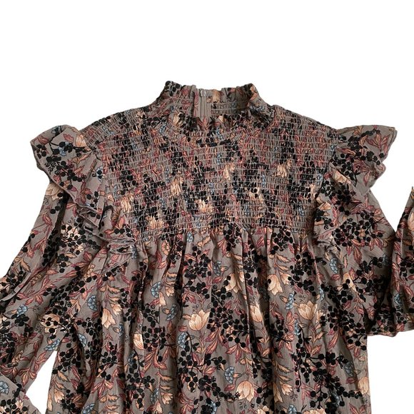 Knox Rose Floral Velvet Burnout Shirt Smocked Victorian Dark Fairy Whimsigoth-XL - Picture 6 of 16